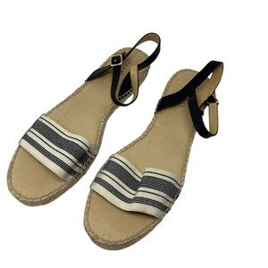 Talbots Espadrille Ankle Strap Sandal Jute Canvas Striped